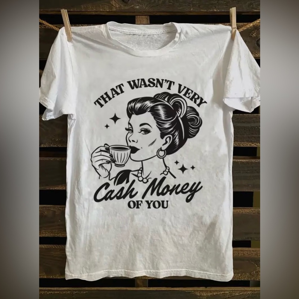 Cash Money Print Tee Shirt Black Lettering 2X White Cotton Plus Size Unisex